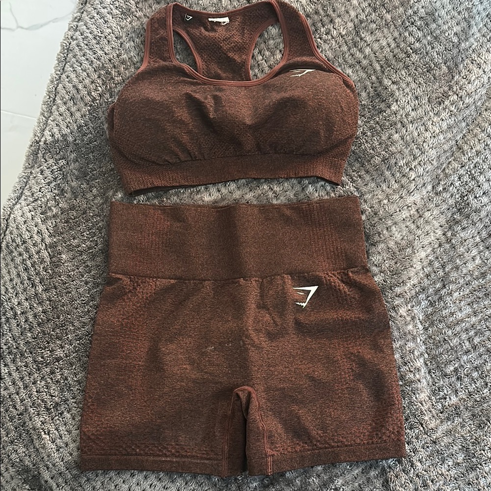 Brown Sports Bra and Shorts Set